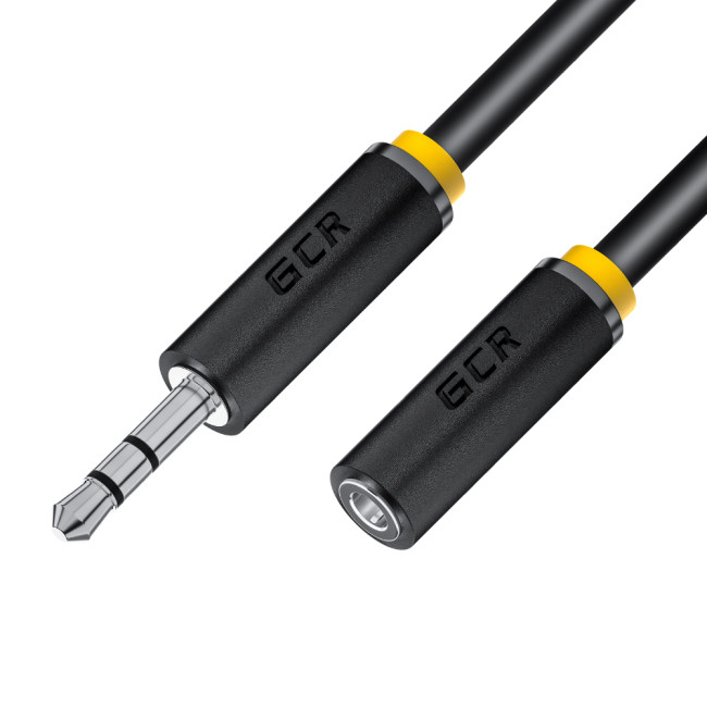 GCR Удлинитель аудио 30.0m jack 3,5mm/jack 3,5mm черный, желтая окантовка, ультрагибкий, 28AWG, M/F, Premium GCR-STM1114-30.0m, экран, стерео Greenconnect jack 3,5mm (m) - jack 3,5mm (f) 3.5 черный