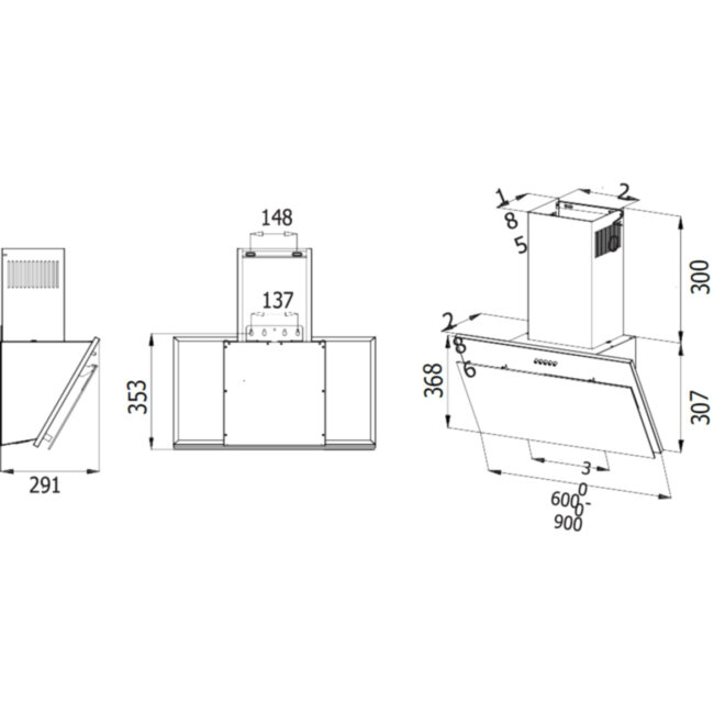 Вытяжка наклонная EVELUX EVELUX Wing 60 BG