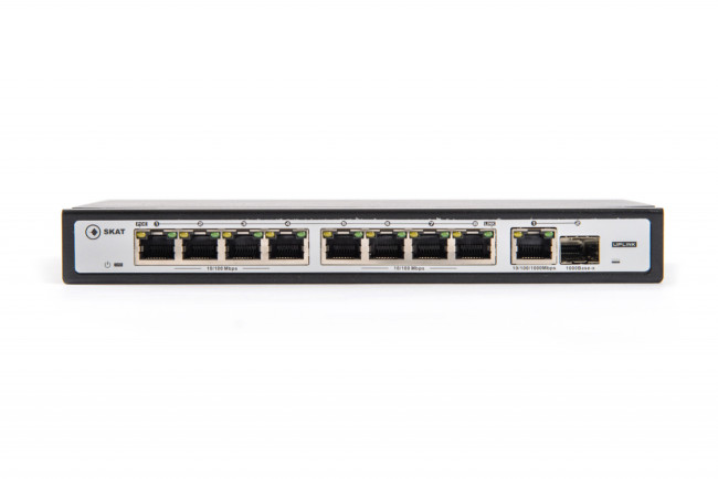2033 SKAT PoE-8E-1G-1S коммутатор PoE Plus, мощность 120Вт, порты: 8-Ethernet, 1-Uplink, 1-SFP Бастион SKAT PoE-8E-1G-1S 2033 SKAT PoE-8E-1G-1S коммутатор PoE Plus, мощность 120Вт, порты: 8-Ethernet, 1-Uplink, 1-SFP Бастион SKAT PoE-8E-1G-1S