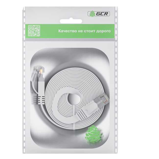 GCR Патч-корд PROF плоский прямой 5.0m, UTP медь кат.6, белый, 30 AWG, ethernet high speed 10 Гбит/с, RJ45, T568B, GCR-52871 Greenconnect RJ45(m) - RJ45(m) Cat. 7 U/UTP PVC 5м GCR Патч-корд PROF плоский прямой 5.0m, UTP медь кат.6, белый, 30 AWG, ethernet high speed 10 Гбит/с, RJ45, T568B, GCR-52871 Greenconnect RJ45(m) - RJ45(m) Cat. 7 U/UTP PVC 5м