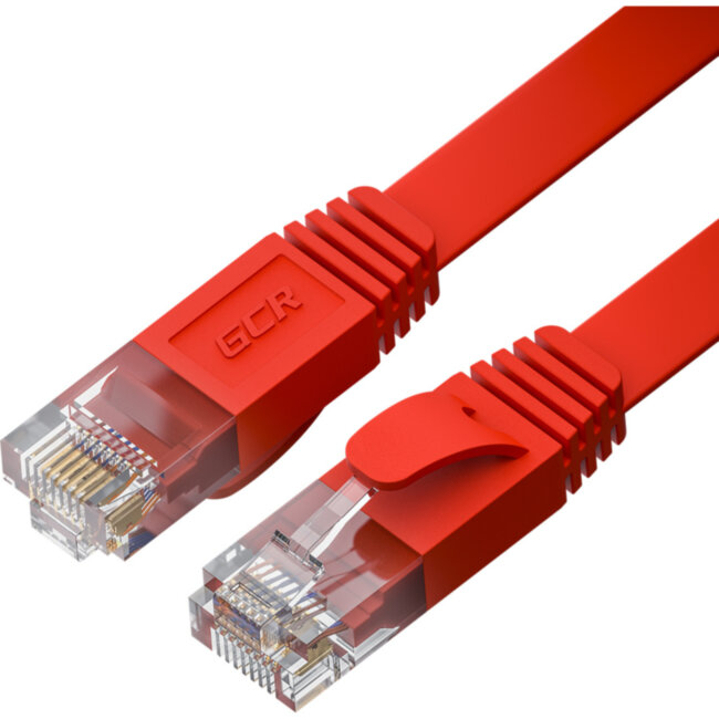 GCR Патч-корд PROF плоский прямой 3.0m, UTP медь кат.6, красный, 30 AWG, ethernet high speed 10 Гбит/с, RJ45, T568B, GCR-52868 Greenconnect GCR-52868