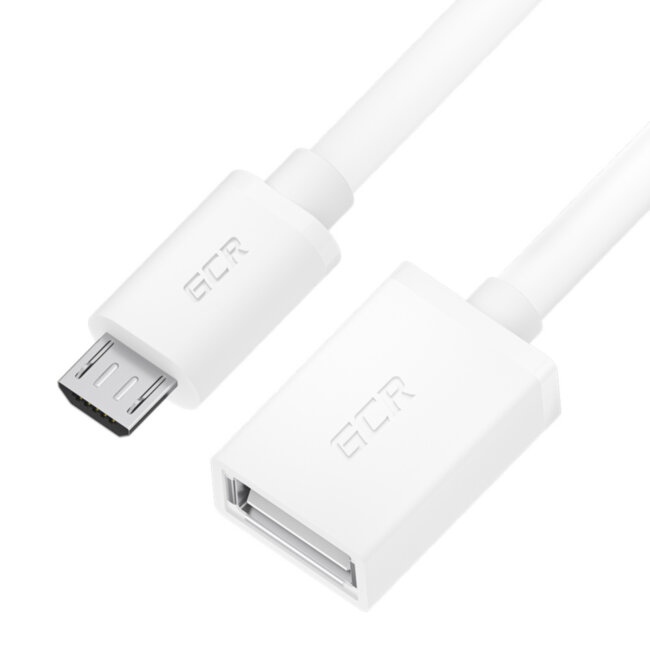 GCR Адаптер переходник OTG 0.15m USB, microB 5pin/AF, белый, 28/28 AWG, экран, морозостойкий, GCR-GCR-53043 Greenconnect GCR-53043