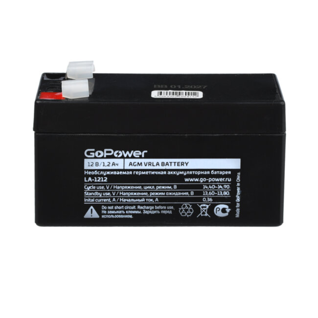 Аккумулятор свинцово-кислотный GoPower LA-1212 12V 1.2Ah (1/20) Аккумулятор свинцово-кислотный GoPower LA-1212 (00-00015319)