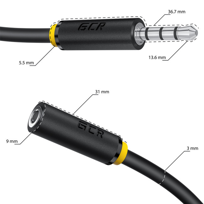 GCR Удлинитель для гарнитуры 0.3m jack 3,5mm/jack 3,5mm черный, желтая окантовка, 28AWG, M/F Greenconnect jack 3,5mm (m) - jack 3,5mm (f) 0.3 черный GCR Удлинитель для гарнитуры 0.3m jack 3,5mm/jack 3,5mm черный, желтая окантовка, 28AWG, M/F Greenconnect jack 3,5mm (m) - jack 3,5mm (f) 0.3 черный