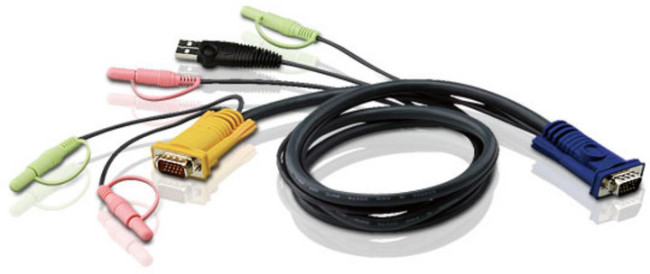 Кабель KVM  USB(тип А Male)+HDB15(Male)+2хАудио(Male) <-> SHDB15(Male)+2хАудио(Male) 3м черный ATEN 2L-5303U