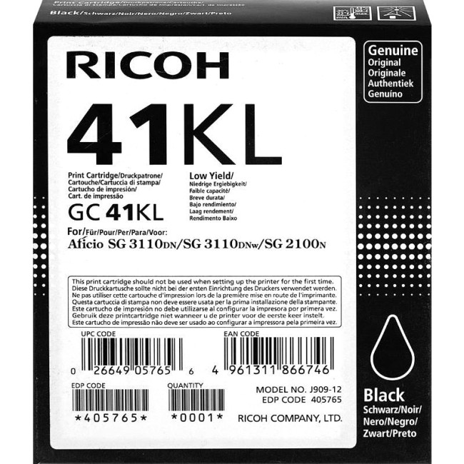 GC 41KL Картридж для гелевого принтера Чёрный Ricoh 405765 GC 41KL Картридж для гелевого принтера Чёрный Ricoh 405765