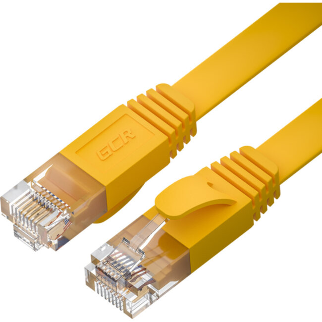 GCR Патч-корд PROF плоский прямой 0.15m, UTP медь кат.6, желтый, 30 AWG, ethernet high speed 10 Гбит/с, RJ45, T568B, GCR-53033 Greenconnect GCR-53033