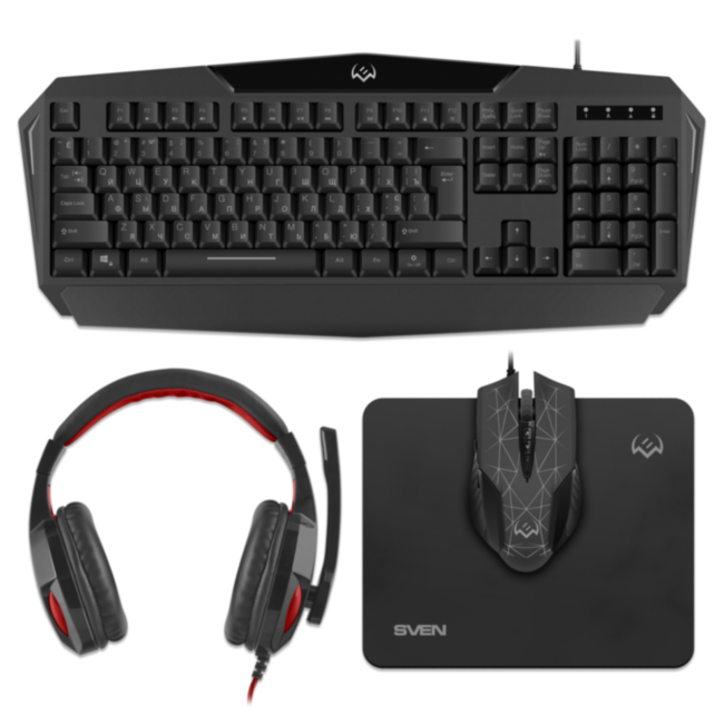 Игровой набор клавиатура+мышь+гарнитура+коврик SVEN GS-4300 (104 кл.+12Fn, 8 смен. кл., 200-4800DPI) Sven SV-018382