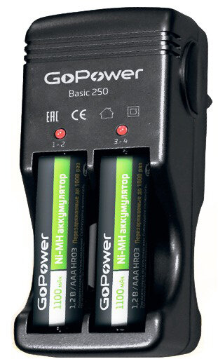 З/У для аккумуляторов GoPower Basic 250 Ni-MH/Ni-Cd 4 слота (1/20/40) GoPower 00-00015345