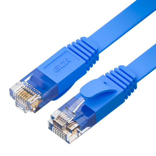 GCR Патч-корд PROF плоский прямой 1.0m, UTP медь кат.6, синий, 30 AWG, ethernet high speed 10 Гбит/с, RJ45, T568B, GCR-53085 Greenconnect GCR-53085