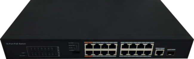 Неуправляемый коммутатор PoE сетевой индустриальный 16 портовый 16 PoE портов RJ45 -100Мб/с 1  Uplink (Combo SFP/RJ-45) -1Гб/с. Бюджет PoE - 135Вт.  Поддержка IEEE802.3af IEEE802.3at Hi-PoE режим дальней передачи - до 250м Питание AC 220В Рабочая температ Неуправляемый коммутатор PoE сетевой индустриальный 16 портовый 16 PoE портов RJ45 -100Мб/с 1  Uplink (Combo SFP/RJ-45) -1Гб/с. Бюджет PoE - 135Вт.  Поддержка IEEE802.3af IEEE802.3at Hi-PoE режим дальней передачи - до 250м Питание AC 220В Рабочая температ
