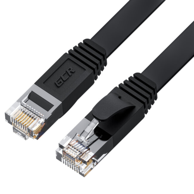 GCR Патч-корд PROF плоский прямой 1.5m, UTP медь кат.6, черный, 30 AWG, ethernet high speed 10 Гбит/с, RJ45, T568B, GCR-53056 Greenconnect RJ45(m) - RJ45(m) Cat. 6 1.5м чёрный