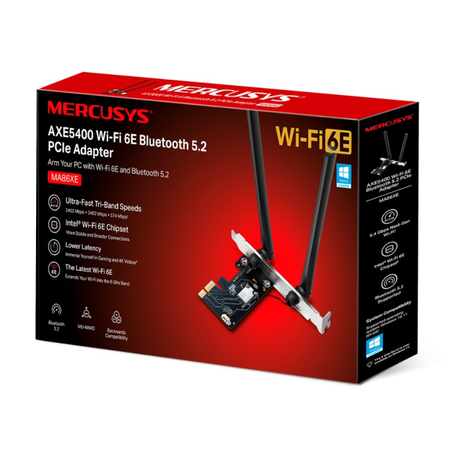 Wi-Fi 6E Bluetooth PCI Адаптер Mercusys MA86XE Wi-Fi 6E Bluetooth PCI Адаптер Mercusys MA86XE