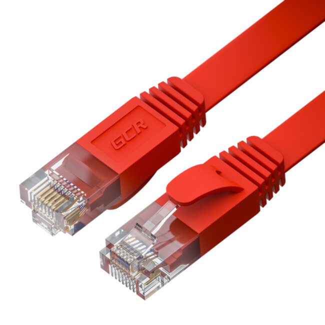 GCR Патч-корд PROF плоский прямой 10.0m, UTP медь кат.6, красный, 30 AWG, ethernet high speed 10 Гбит/с, RJ45, T568B, GCR-52851 Greenconnect GCR-52851