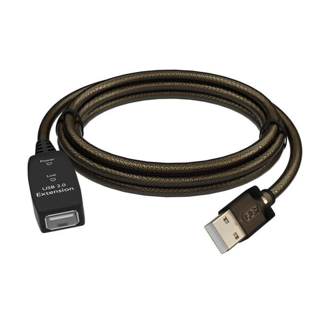 GCR Удлинитель активный 7.5m USB 2.0, AM/AF, GOLD, черно-прозрачный, с усилителем сигнала, разъём для доп.питания, 28/24 AWG, GCR-53805 GreenConnect GCR-53805