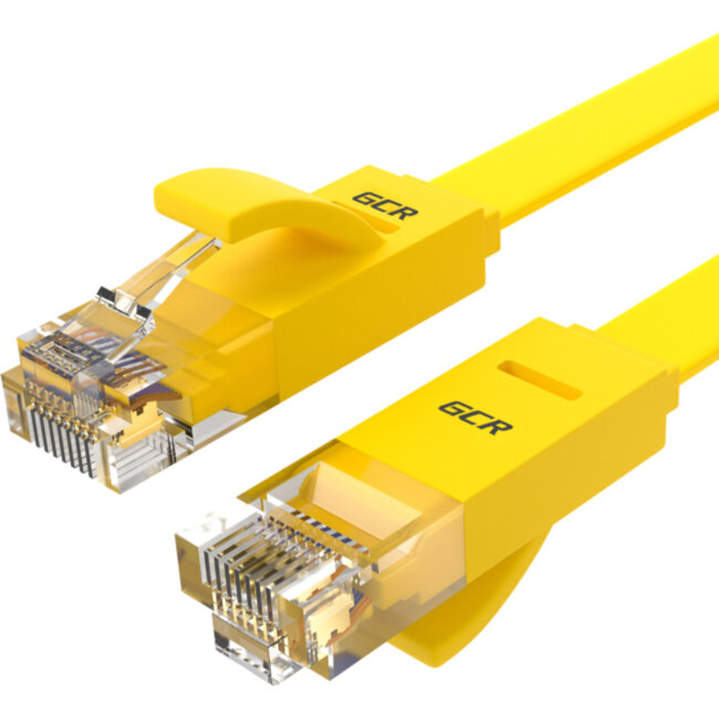 GCR Патч-корд PROF плоский прямой 7.5m, UTP медь кат.6, желтый, 30 AWG, GCR-LNC622-7.5m, ethernet high speed 10 Гбит/с, RJ45, T568B Greenconnect GCR-LNC622-7.5m