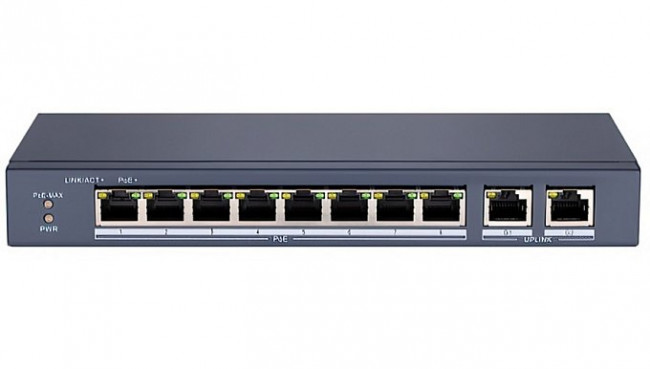 Сетевой неуправляемый коммутатор 8 RJ45 1000M PoE портов 1 Uplink порт 1000М Ethernet; 1 SFP порт 1000М Ethernet; IEEE802.3af IEEE802.3at; бюджет PoE 58Вт; поддержка режима передачи до 100м20 Gbps; защита от перенапряжений DC48В 1.5A; 65Вт;-10 C...+55C. К