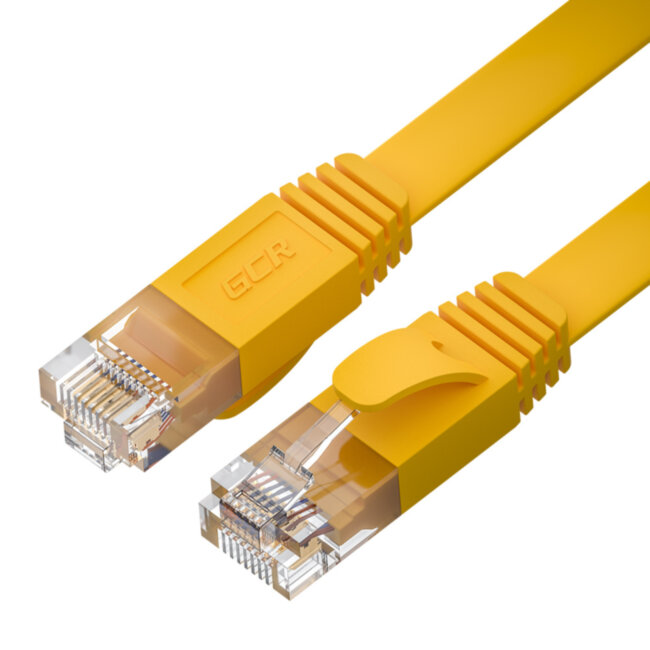 GCR Патч-корд PROF плоский прямой 15.0m, UTP медь кат.6, желтый, 30 AWG, ethernet high speed 10 Гбит/с, RJ45, T568B, GCR-52826 Greenconnect GCR-52826