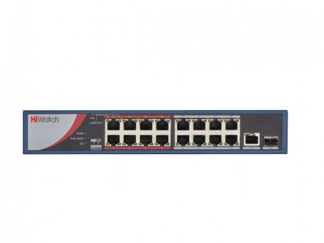 Сетевой неуправляемый коммутатор 16 RJ45 1000M PoE портов 2 SFP Uplink порта 1000М Ethernet; IEEE802.3af IEEE802.3at; бюджет PoE 125Вт; поддержка режима передачи до 100м 36 Gbps; защита от перенапряжений 100 to 240 VAC 2.5A; 150Вт;-10 C...+55C. Коммутатор