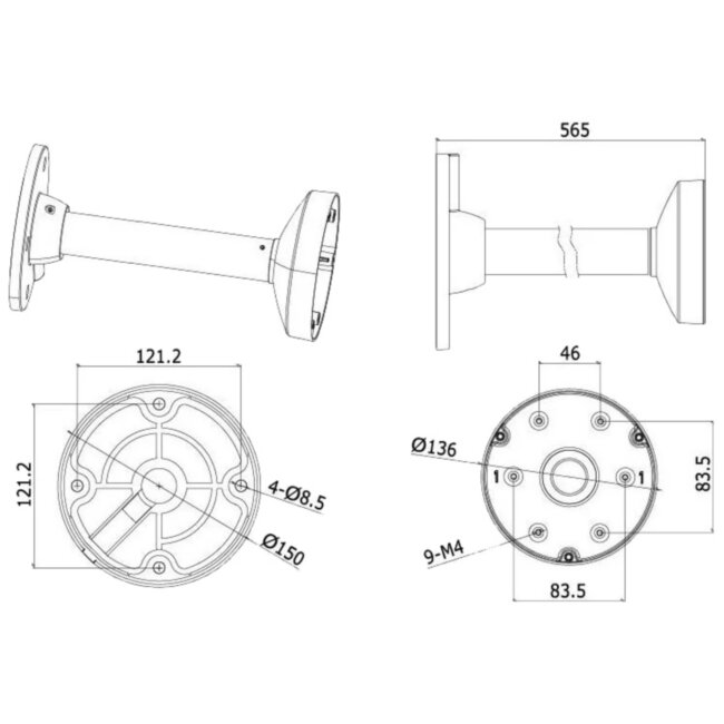 Подвесной кронштейн, белый, для купольных камер, алюминий, 150х565мм Hikvision DS-1271ZJ-135 Подвесной кронштейн, белый, для купольных камер, алюминий, 150х565мм Hikvision DS-1271ZJ-135
