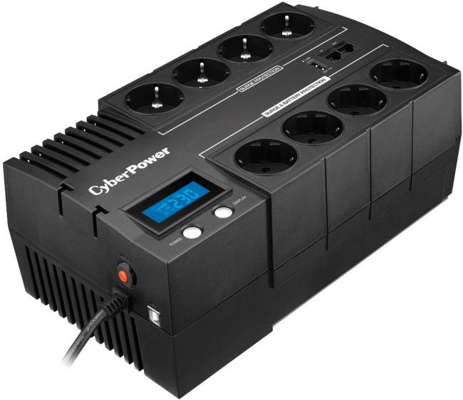 ИБП CyberPower BR700ELCD, Line-Interactive, 700VA/420W, 8 Schuko розеток, USB&USB Charger, RJ11/RJ45, LCD дисплей, Black, 0.23х0.33х0.2м., 6.2кг. CyberPower BR700ELCD