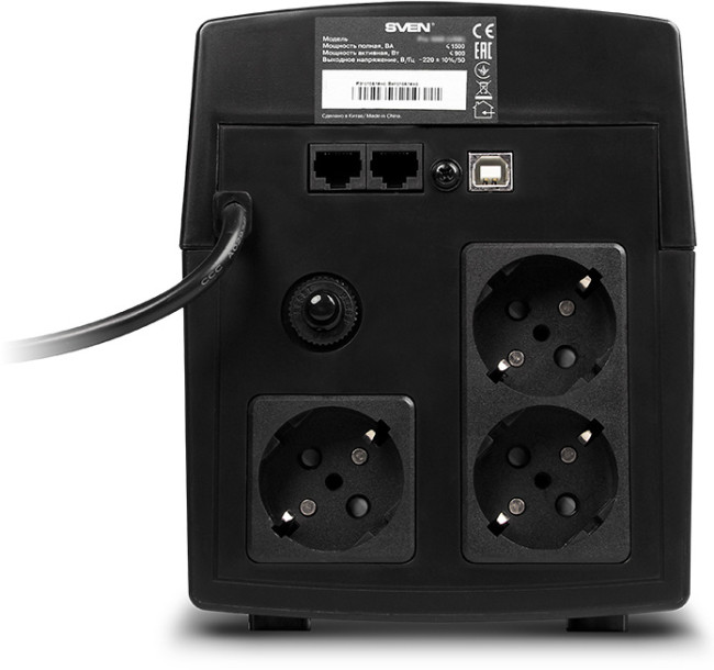 ИБП SVEN Pro 1500 (LCD, USB), линейно-интерактивный, автоматический стабилизатор напряжения, 1500Вт, 900Ва, 3 евророзетки, USB, RJ-45, черный, габариты 140?350?175мм, 10кг. Sven UPS Pro 1500 ИБП SVEN Pro 1500 (LCD, USB), линейно-интерактивный, автоматический стабилизатор напряжения, 1500Вт, 900Ва, 3 евророзетки, USB, RJ-45, черный, габариты 140?350?175мм, 10кг. Sven UPS Pro 1500