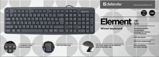Defender Проводная клавиатура Element HB-520 USB RU,черный,полноразмерная USB Defender Element HB-520 USB Defender Проводная клавиатура Element HB-520 USB RU,черный,полноразмерная USB Defender Element HB-520 USB