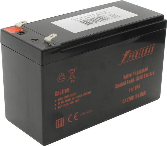 Батарея POWERMAN Battery CA1290, напряжение 12В, емкость 9Ач,макс. ток разряда 135А, макс. ток заряда 2.7А, свинцово-кислотная типа AGM, тип клемм F2, Д/Ш/В 151/65/94, 2.51 кг. Powerman CA1290/UPS