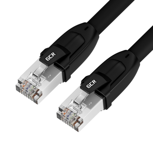 GCR Патч-корд LSZH PROF кат.8 ethernet  0.3m F/FTP,  RJ45, CU, 26 AWG, литой, прямой, черный, экранированные коннекторы Greenconnect GCR-52980