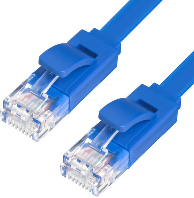 Greenconnect Патч-корд PROF плоский прямой 1.0m, UTP медь кат.6, синий, 30 AWG, GCR-LNC621-1.0m ethernet high speed 10 Гбит/с, RJ45, T568B Greenconnect RJ45(m) - RJ45(m) Cat. 6 U/UTP PVC 1м синий