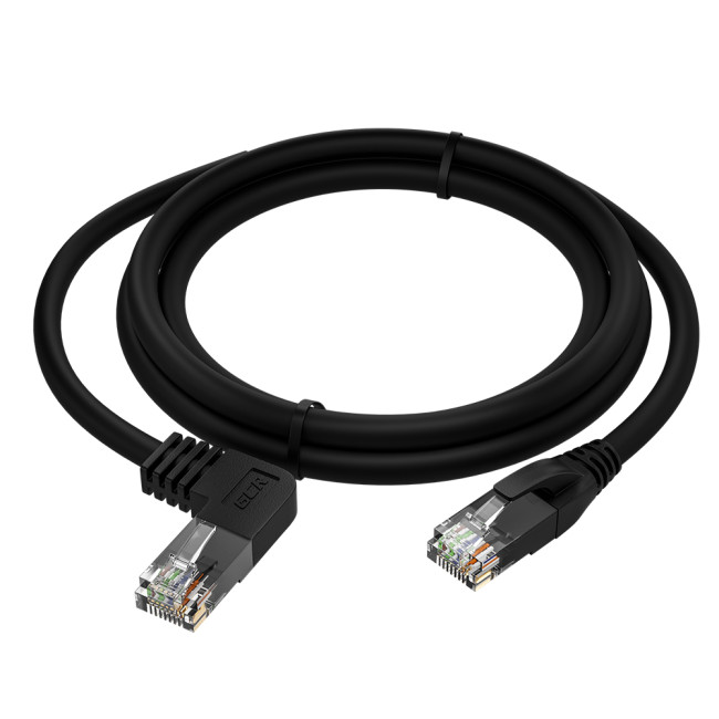 GCR Патч-корд прямой 3.0m UTP кат.5e, черный, правый угол, литой, ethernet high speed, RJ45, T568B, GCR-53146 Greenconnect RJ45(m) - RJ45(m) Cat. 5e 3м чёрный