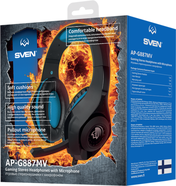 Игровые стереонаушники с микрофоном SVEN AP-G887MV, черный-синий Sven AP-G887MV