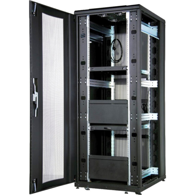 Шкаф напольный CloudMax 19"42U800x1200, передняя дверь одностворчатая перфорированная 80%,задняя дверь двустворчатая перфорированная 80%, цвет черный Estap CLD70642U8012BR3R4