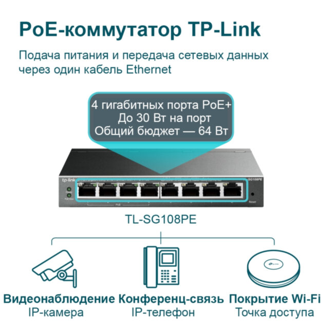 Коммутатор TP-Link TL-SG108PE