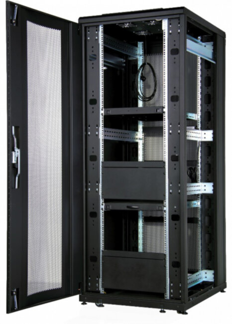 Шкаф напольный CloudMax 19"42U600x1000, передняя дверь одностворчатая перфорированная,задняя дверь двустворчатая перфорированная, плоск. упак., цвет черный Estap CloudMax 19"42U600x1000