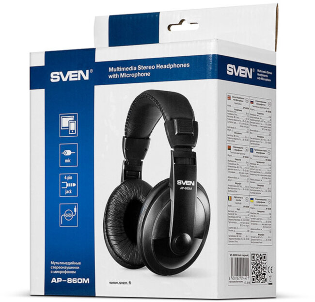 Мультимедийные стереонаушники с микрофоном SVEN AP-860M, черный Sven AP-860M