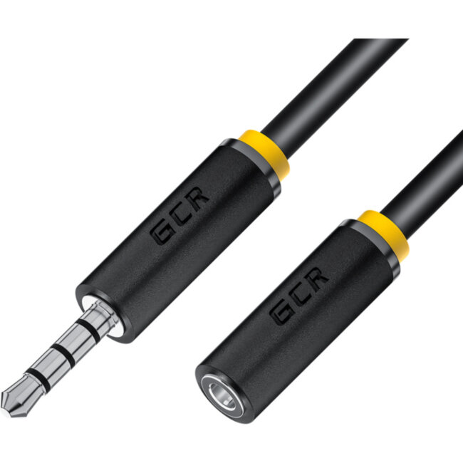 GCR Удлинитель для гарнитуры 1.0m jack 3,5mm/jack 3,5mm черный, желтая окантовка, 28AWG, M/F, GCR-53999 Greenconnect GCR-53999, 1 м
