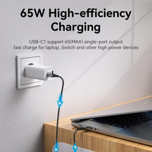 Сетевое зарядное устройство Vention на 3 порта 65W USB (C+C+A) 2.4A Белый Vention FEDW0-EU