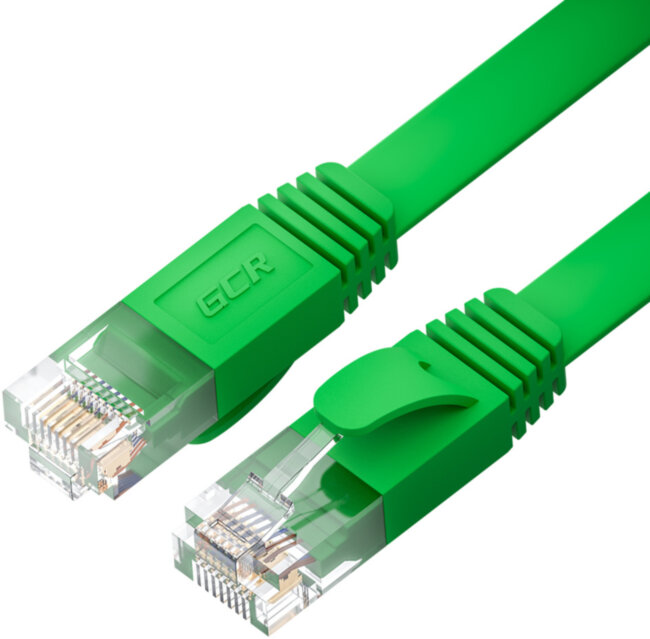 GCR Патч-корд PROF плоский прямой 10.0m, UTP медь кат.6, зеленый, 30 AWG, ethernet high speed 10 Гбит/с, RJ45, T568B, GCR-52838 Greenconnect RJ45(m) - RJ45(m) Cat. 7 U/UTP PVC 10м