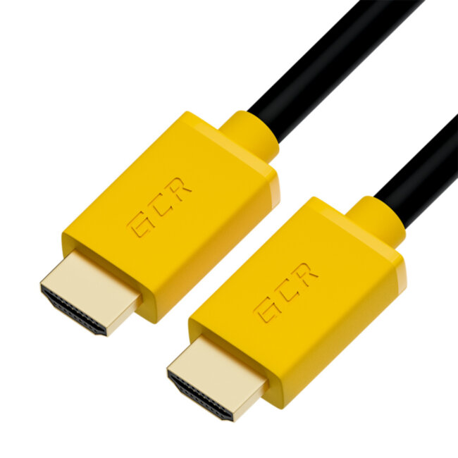 GCR Кабель 5.0m HDMI версия 2.0, HDR 4:2:2, Ultra HD, 4K 60 fps 60Hz/5K*30Hz, 3D, AUDIO, 18.0 Гбит/с, 28/28 AWG, OD7.3mm, тройной экран, черный, желтые коннекторы, GCR-HM441-5.0m Greenconnect HDMI (m) 2.0 - HDMI (m) 2.0 0.5м жёлтый