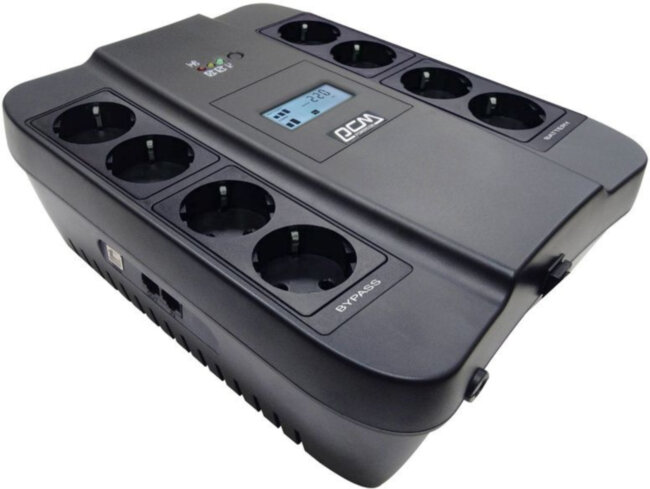ИБП SPD-750U LCD, линейно-интерактивный, цифровой дисплей,  750 ВA, 450 Вт, 4 евророзетки с резервным питанием, 4 евророзетки с фильтрацией, USB,  защита RJ45/RJ11, батарея свинцово-кислотная 12В 9Ач, ШхГхВ 285х232х103мм, 7.4 кг Powercom Spider SPD-750U L