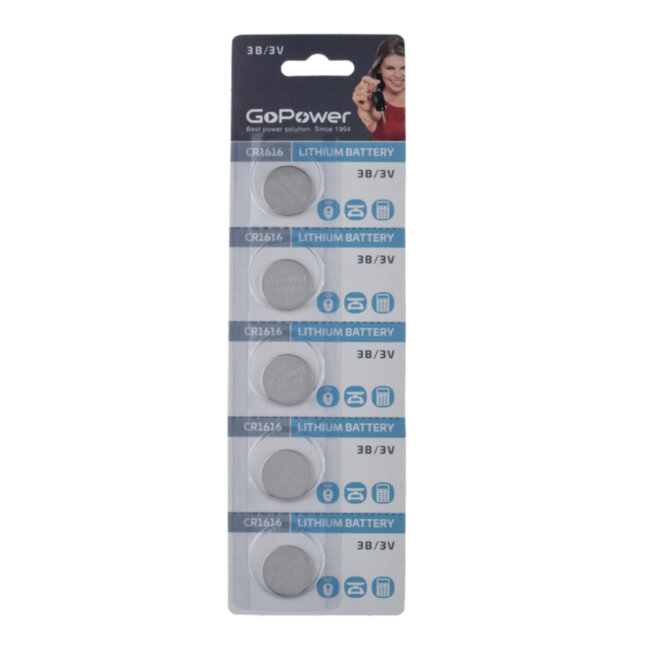 Батарейка GoPower CR1616 BL5 Lithium 3V (5/100/2000) (5 шт.) GoPower 00-00023144