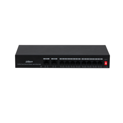 8-портовый неуправляемый коммутатор с РоЕ Порты: 8 RJ45 10/100Мбит/с (PoE/PoE+) 2 RJ45 10/100Мбит/с (uplink); мощность PoE: порты 18 до 30Вт суммарно до 65Вт; питание: 100240В(AC) Dahua DH-PFS3010-8ET-65