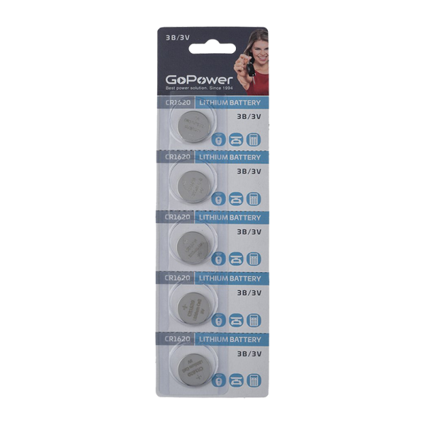 Батарейка GoPower CR1620 BL5 Lithium 3V (5/100/2000) (5 шт.) GoPower 00-00023146