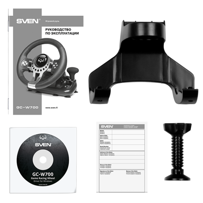 Руль SVEN GC-W700 (педали, вибро, скоба, лепестки, АКПП, D-pad, 12 кл, резин. вставки, PC/Xinput) Sven SV-017996 Руль SVEN GC-W700 (педали, вибро, скоба, лепестки, АКПП, D-pad, 12 кл, резин. вставки, PC/Xinput) Sven SV-017996