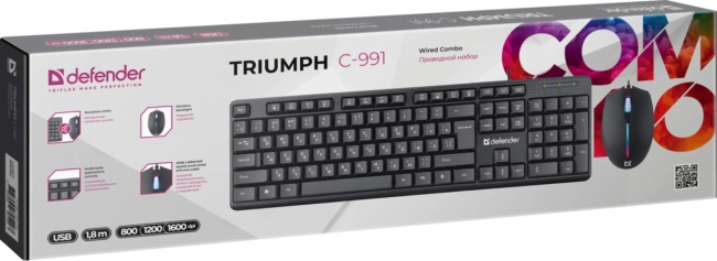Defender Проводной набор Triumph C-991 RU,черный,полноразмерный,1.8м Defender 45991 Defender Проводной набор Triumph C-991 RU,черный,полноразмерный,1.8м Defender 45991