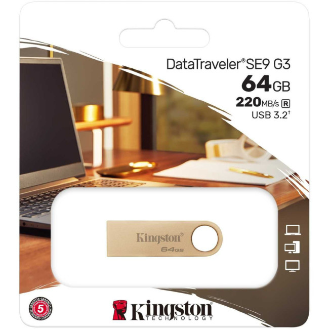 Флэш USB Kingston  64GB 220MB/s Metal USB 3.2 Gen 1 DataTraveler SE9 G3 Kingston DTSE9G3/64GB