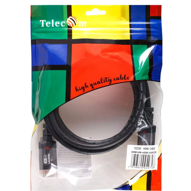 Кабель HDMI 19M/M,ver. 2.1, 8K@60 Hz 2m метал разъемы, Telecom <TCG365-2M> VCOM TCG365-2M