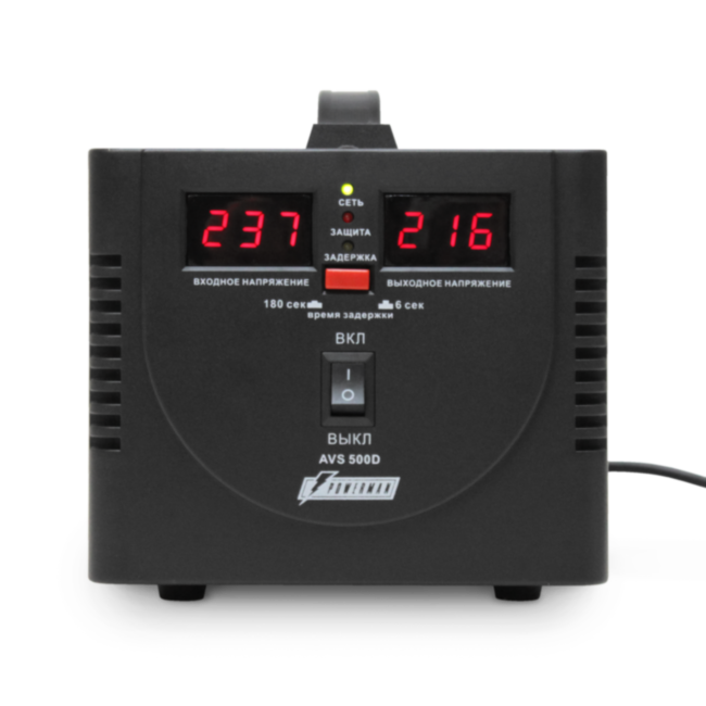 Стабилизатор POWERMAN AVS 500D, черный, ступенчатый регулятор, цифровые индикаторы уровней напряжения, 500ВА, 140-260В, максимальный входной ток 5А, 2 евророзетки, IP-20, напольный, 200мм х 150мм х 140мм, 2,3 кг. POWERMAN AVS 500D Стабилизатор POWERMAN AVS 500D, черный, ступенчатый регулятор, цифровые индикаторы уровней напряжения, 500ВА, 140-260В, максимальный входной ток 5А, 2 евророзетки, IP-20, напольный, 200мм х 150мм х 140мм, 2,3 кг. POWERMAN AVS 500D