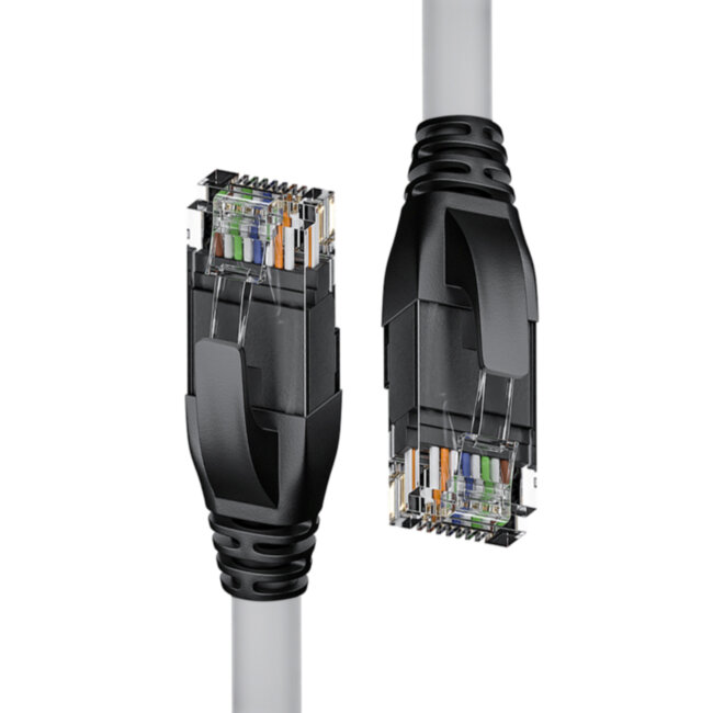Патч-корд прямой 20.0m UTP кат.5e, серый, черные коннекторы, 24 AWG, литой, ethernet high speed 1 Гбит/с, RJ45, T568B Патч-корд 4PH-50675